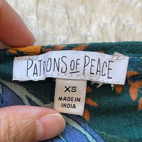 Patrons of Peace Maxi Dress Women's XS Floral Boho Short Sleeve with Belt Green - Picture 6 of 11